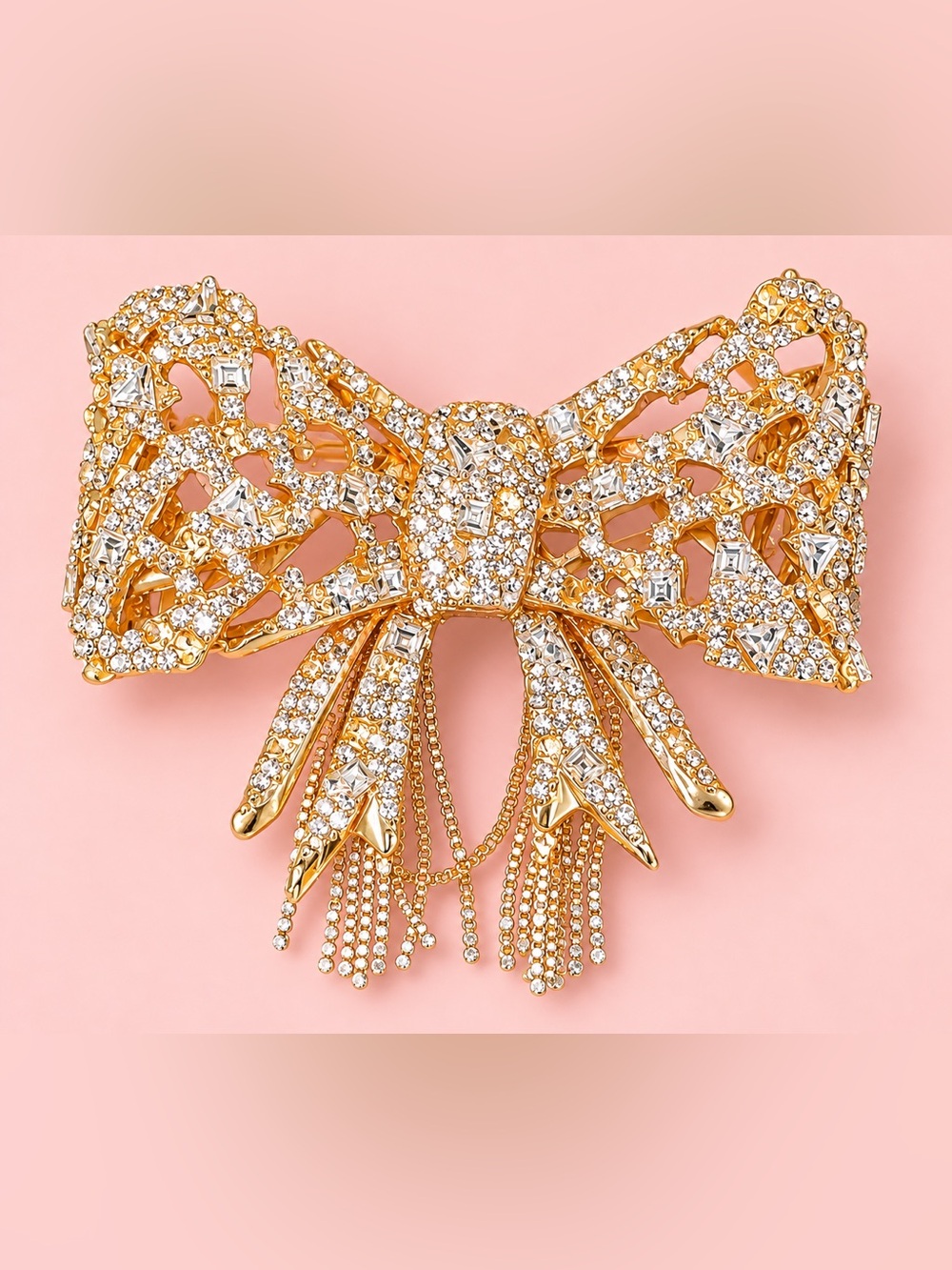 Gold Crystal Bow Pendant Necklace - Elegant Women's Jewelry